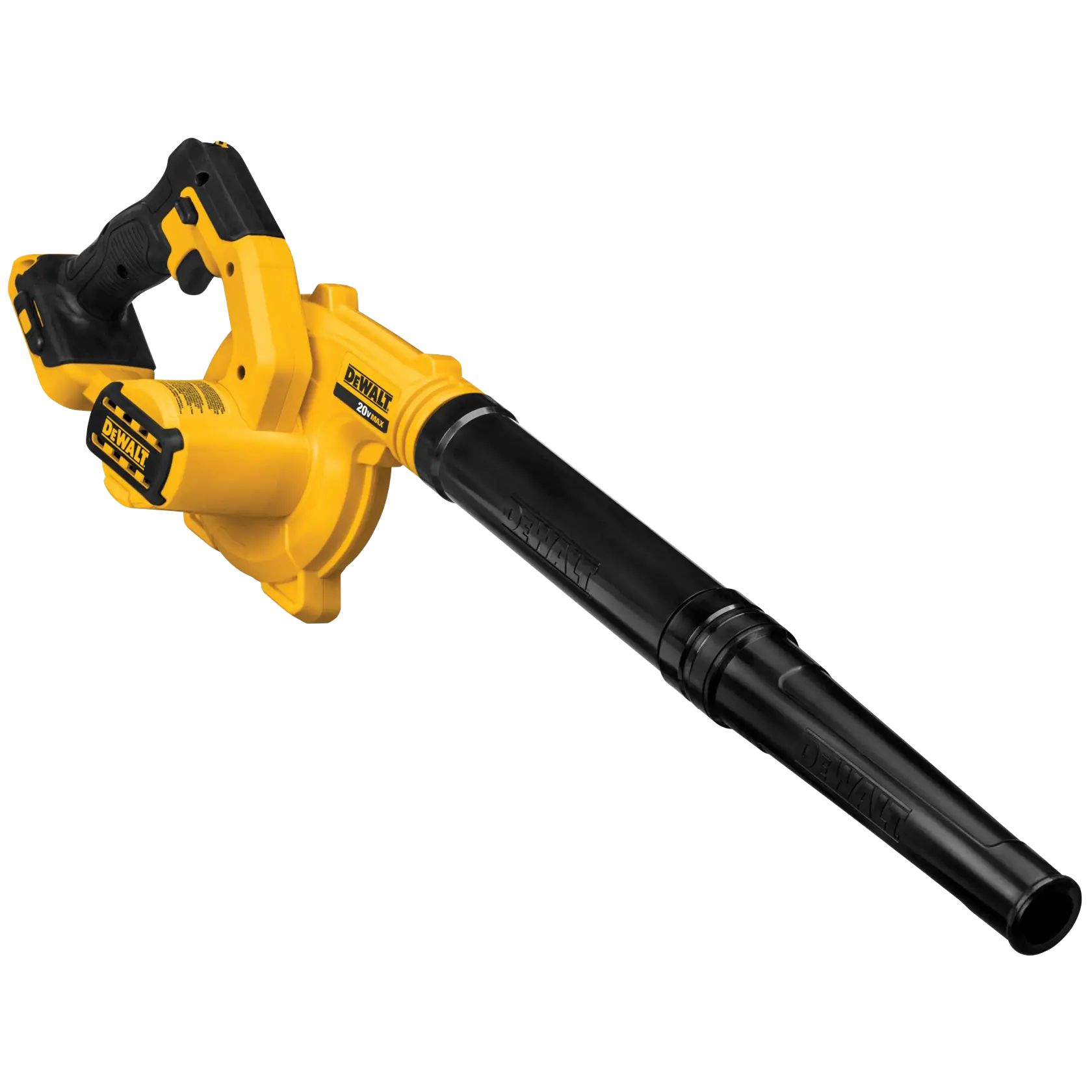 DEWALT DCE100B compact 20V MAX jobsite blower body with long outlet tube; battery and charger are excluded from the tool-only package.