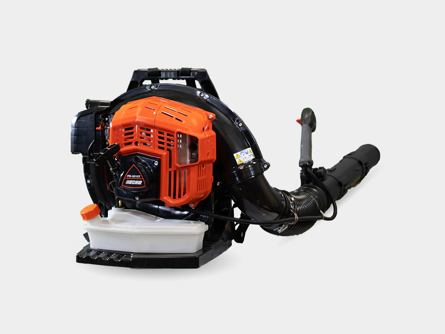 The orange-and-black ECHO PB-5810T backpack blower with the tube-mounted control; no fuel is shown.