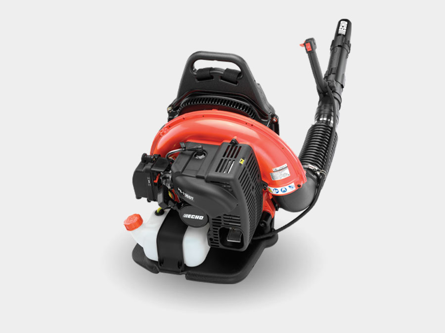 ECHO PB-755ST orange-and-black gasoline backpack leaf blower with the manufacturer's tube-mounted throttle layout.