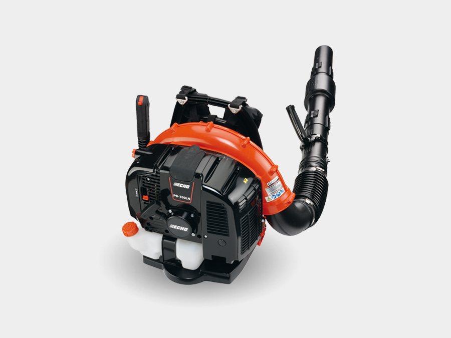 ECHO PB-760LNH orange-and-black gasoline backpack leaf blower with the manufacturer's hip-mounted throttle layout.