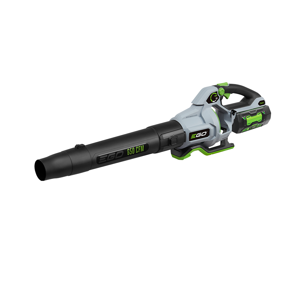 The LB6500-series blower body with a battery attached. The LB6504 kit also includes its charger and listed nozzle set, not all shown in this product render.