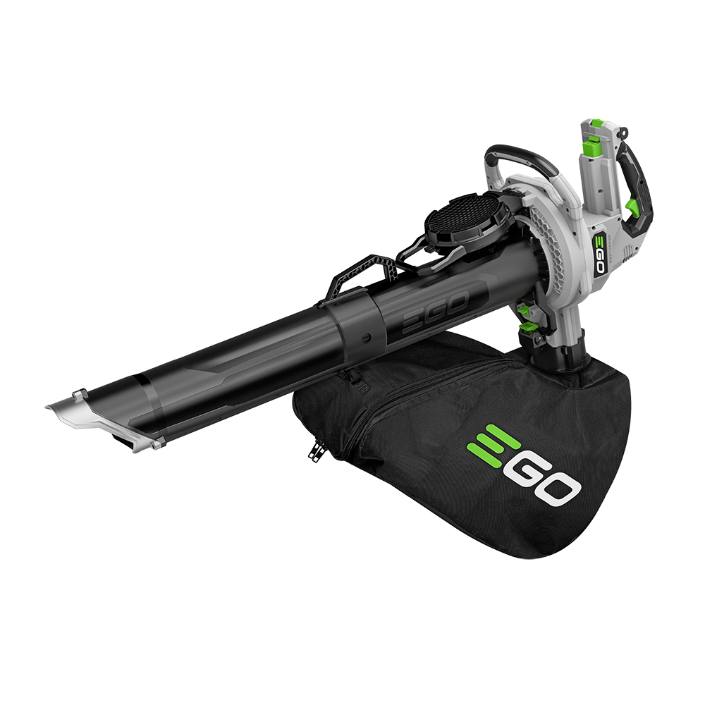 EGO LV5000 tool-only manufacturer render showing the shared vacuum-mulcher body in leaf-collection configuration without a battery or charger.