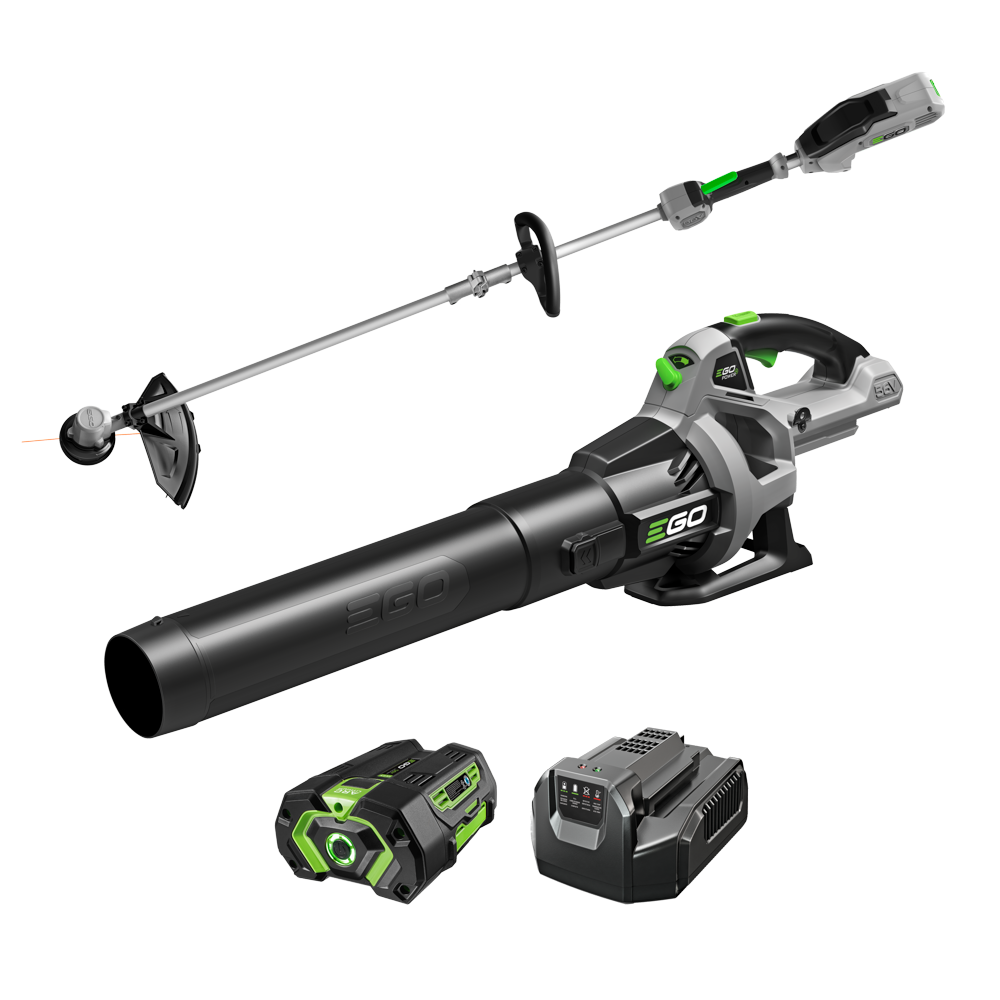 Official EGO ST1503LB render showing the Rapid Reload trimmer, 530 CFM blower and larger 4.0 Ah battery with fuel gauge.