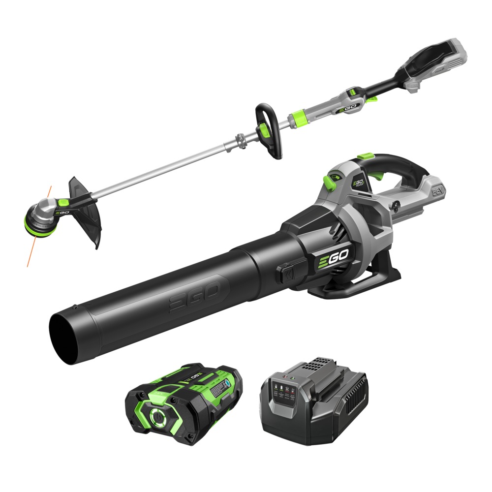 Official EGO ST1511LB render showing the POWERLOAD telescoping trimmer, 530 CFM blower, 2.5 Ah battery and charger.