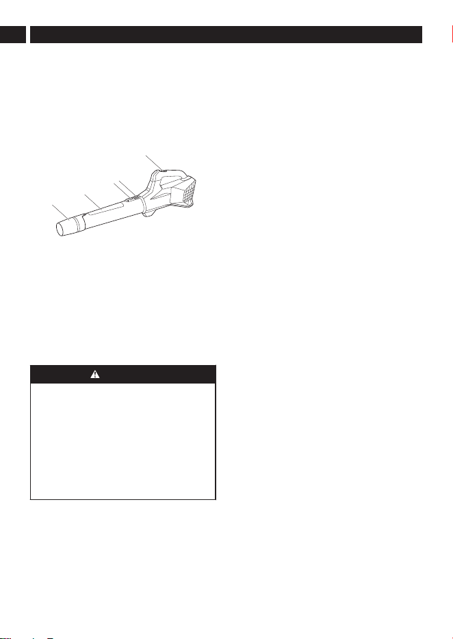 Greenworks BL40B201 blower operator-manual diagram showing the handheld blower body and tube.