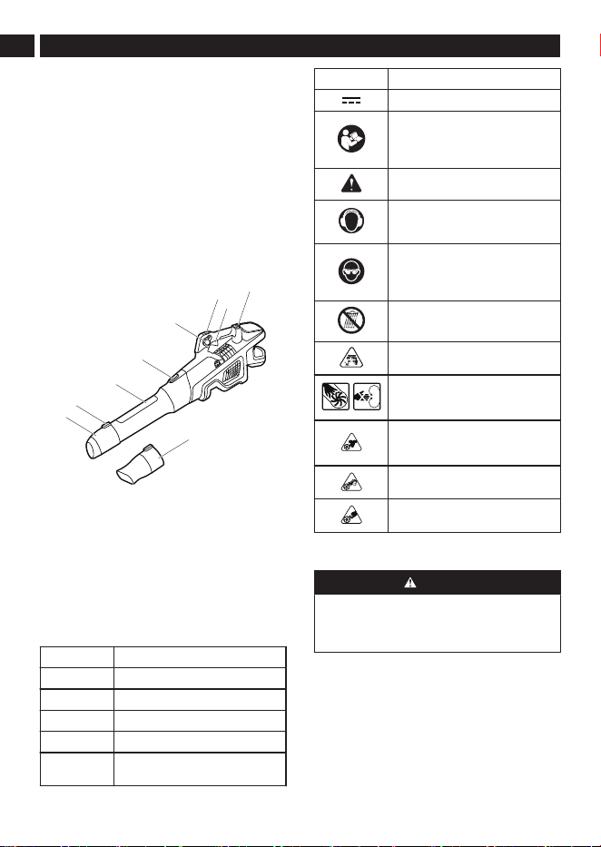 Greenworks BL80L2516 operator-manual diagram showing the handheld blower, tube and nozzle parts.