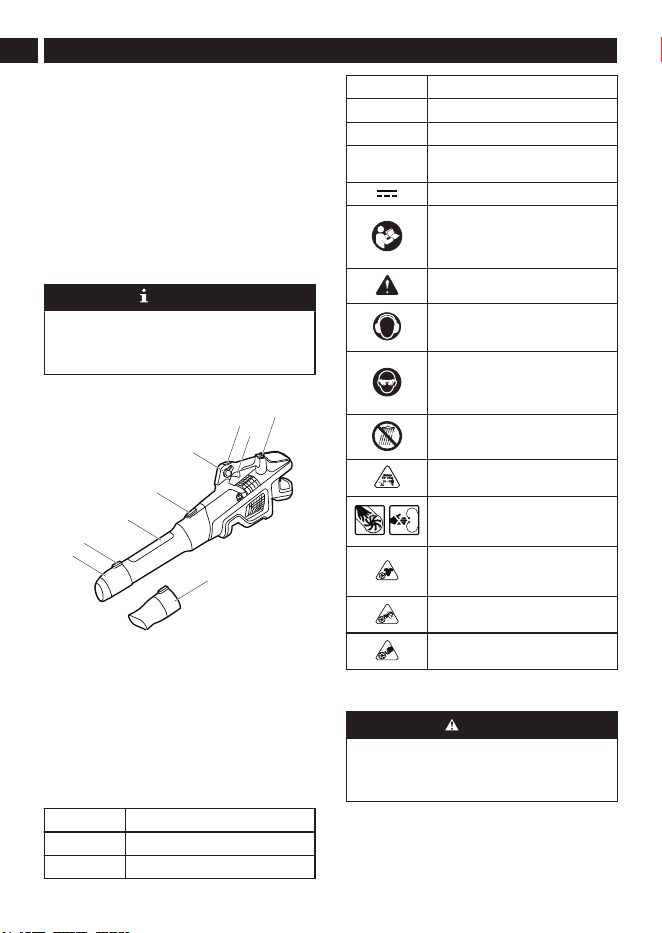 Greenworks BLB479 operator-manual diagram showing the handheld 80V blower body, tube and nozzle parts.
