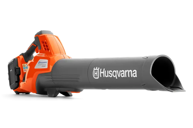Husqvarna 230iB blower with a battery attached; the 40-C80 charger and package contents are not pictured.