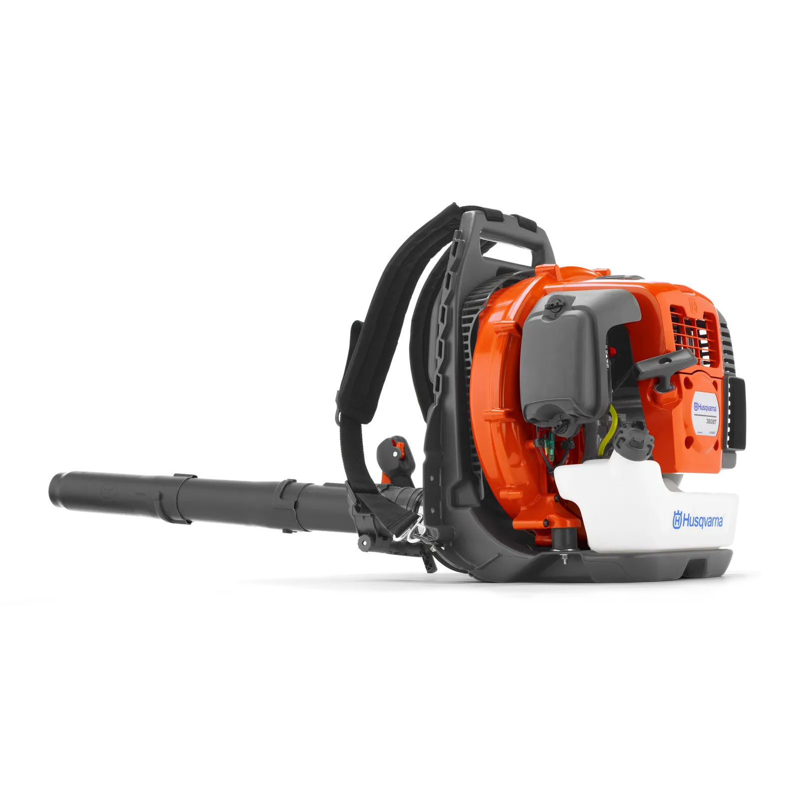 Husqvarna 360BT gas backpack blower with the product body, integrated harness and blower tube.