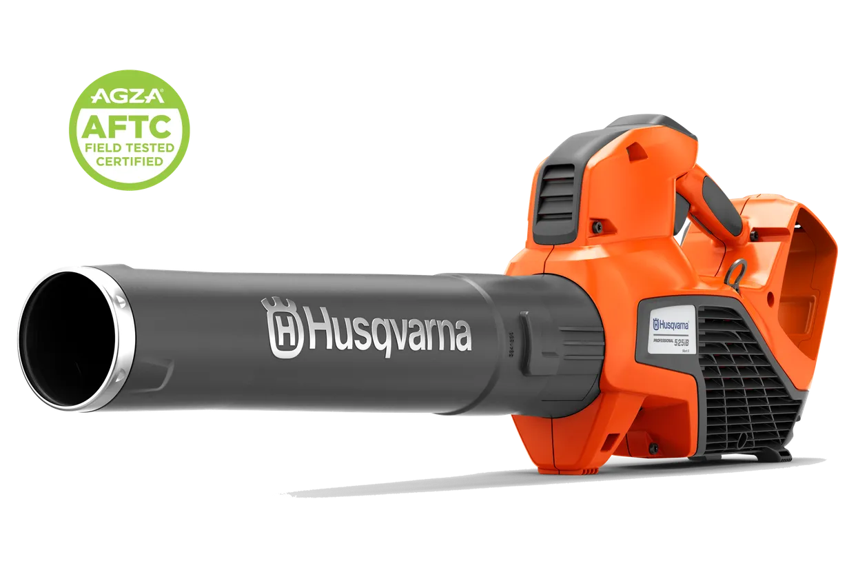 Husqvarna 525iB Mark II handheld blower with round nozzle; battery and charger not shown.