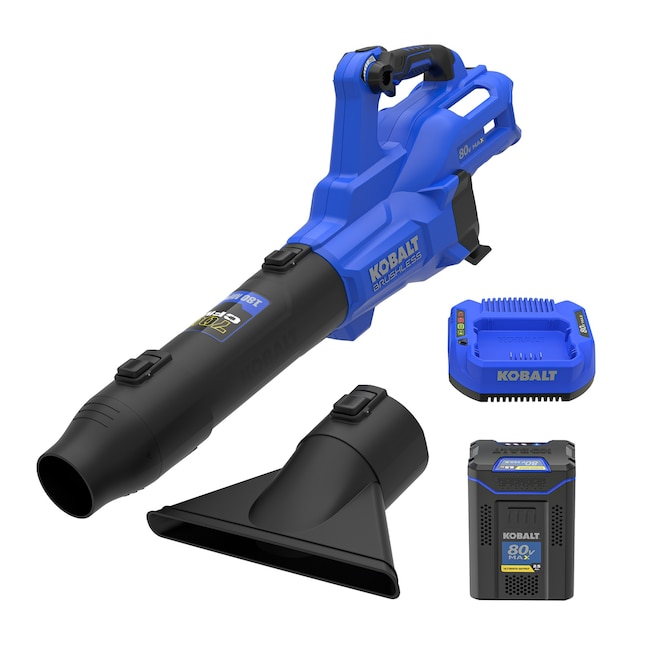 Exact kit image: handheld blower, one 80V battery, charger, blower tube and flat nozzle.