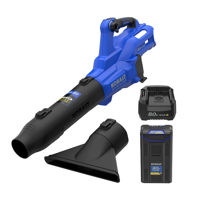 Kobalt KHB 4081-06 80V leaf blower kit shown with a 4.0 Ah battery and charger.
