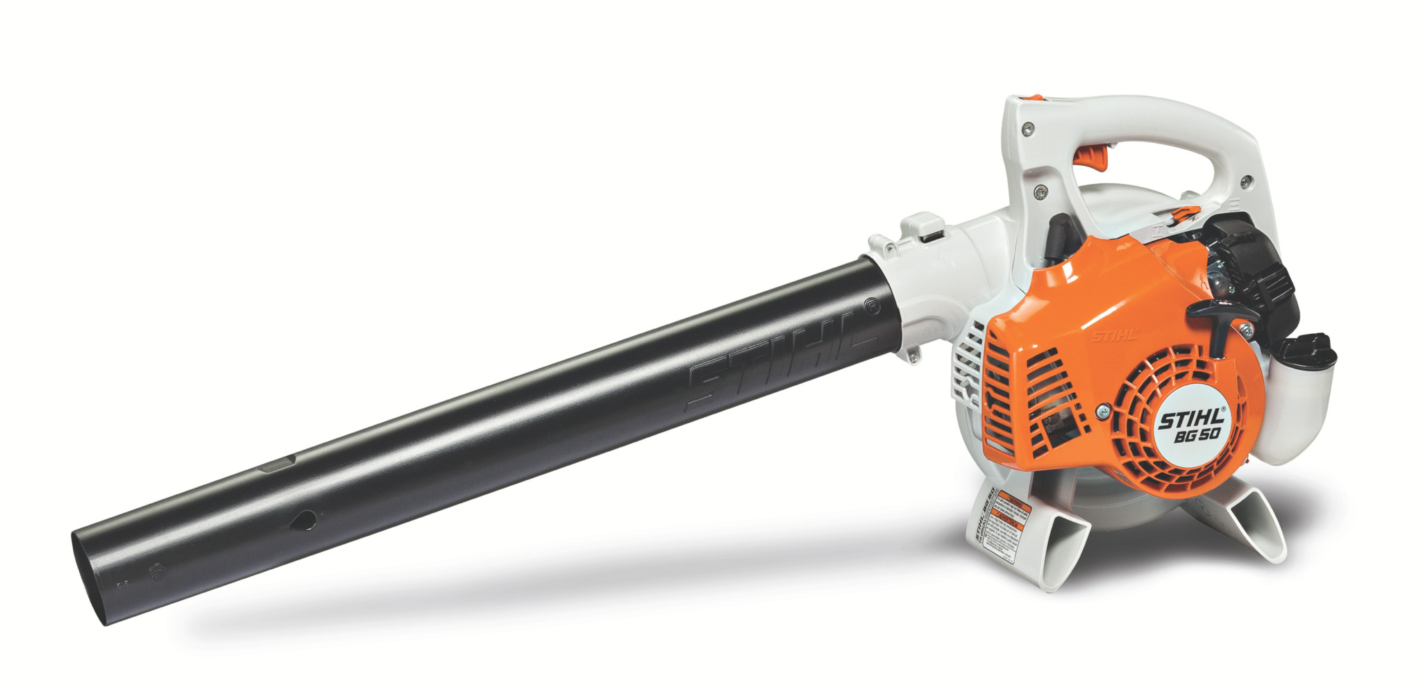 STIHL BG 50 gasoline handheld blower with its round-nozzle tube and visible fuel tank.
