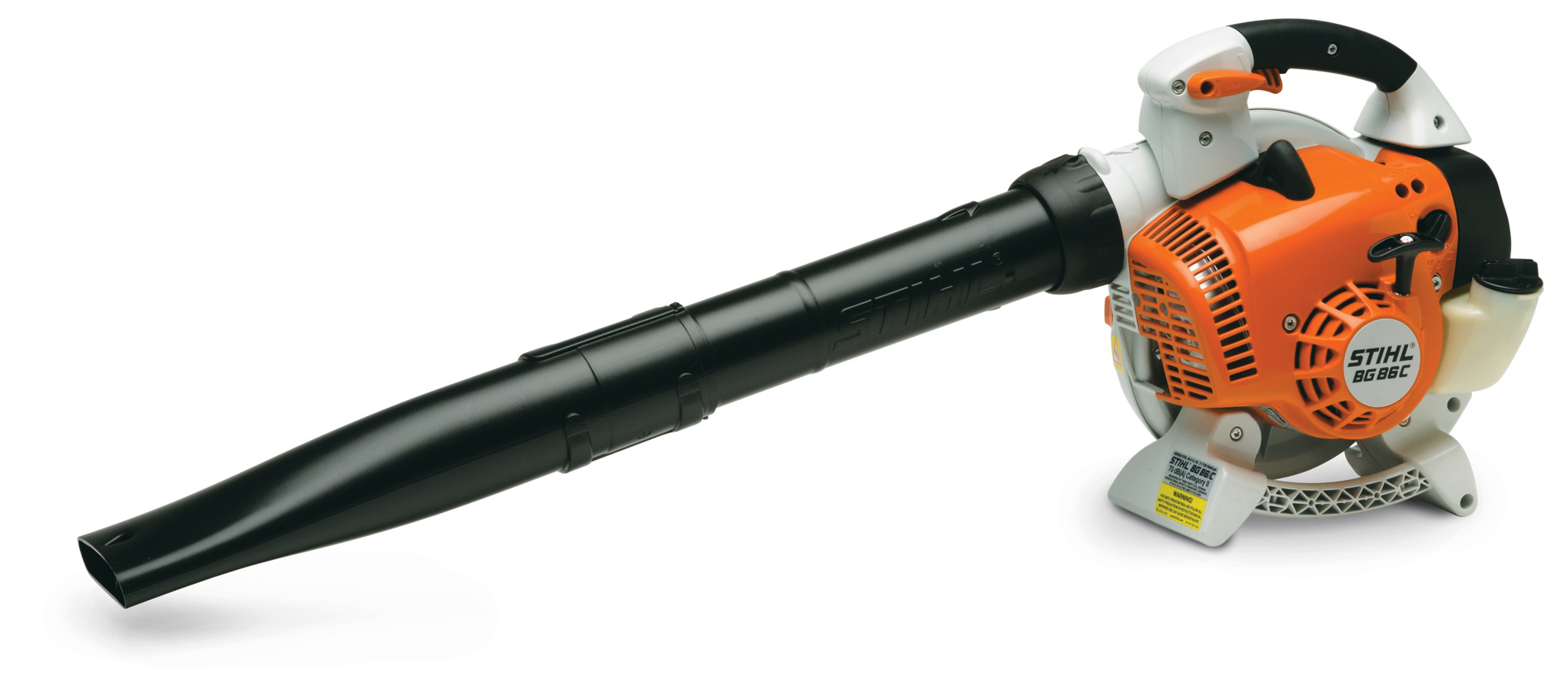 Soplador de gasolina de mano STIHL BG 86 C-E con carcasa Easy2Start y tubo de boquilla redonda; no se muestra el kit de aspiración opcional.