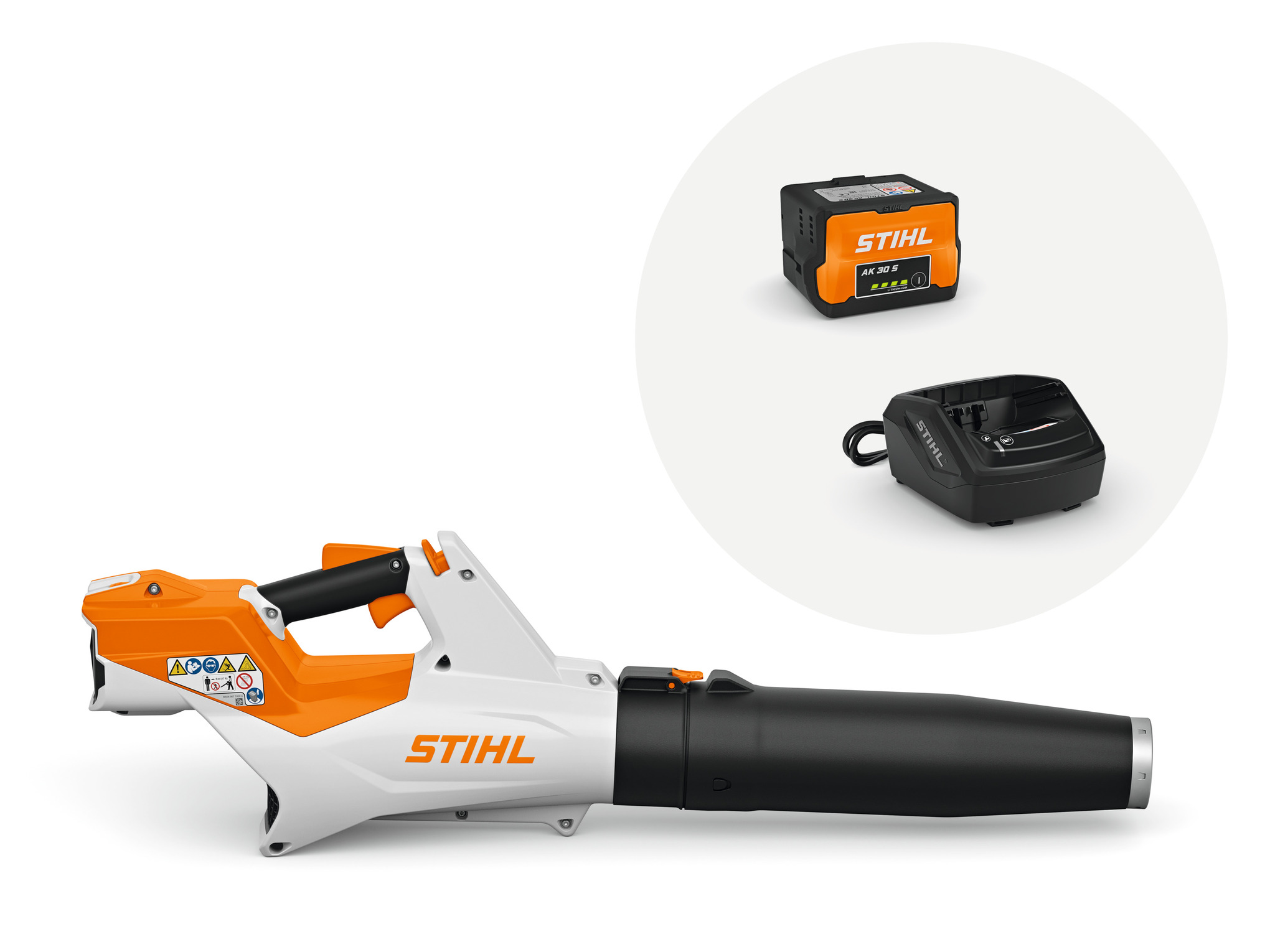 STIHL BGA 60 Set rendering showing blower, AK 30 S battery and AL 101 charger.