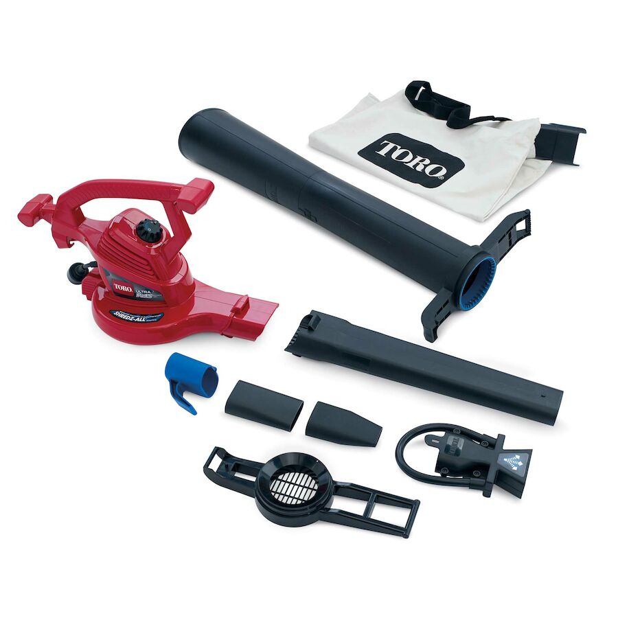 Toro 51621 UltraPlus corded blower-vac body, collection bag, tubes and attachments.