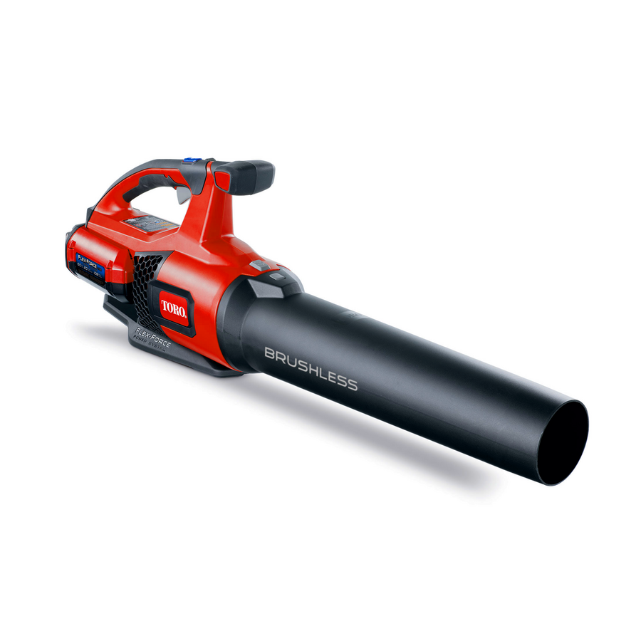 Toro 51820 red-and-black 60V handheld blower body and discharge tube; battery and charger are not depicted.