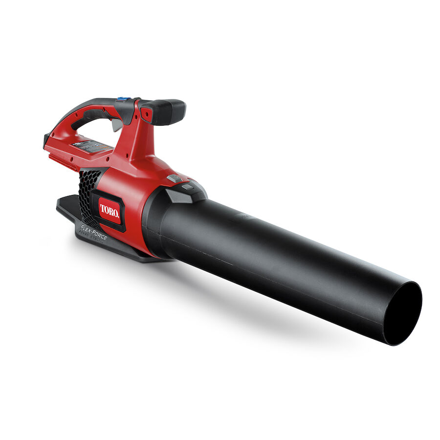 Toro 51820T red-and-black 60V handheld blower tool body and discharge tube, shown without a battery or charger.