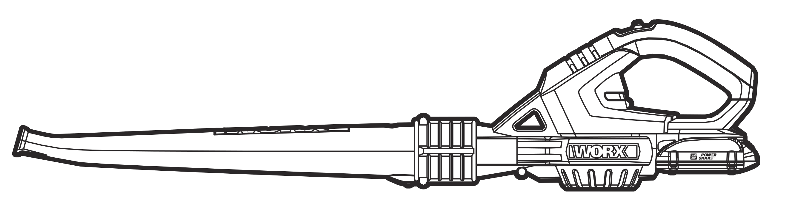 WORX WG545-series 20V handheld sweeper line illustration from the manufacturer manual.