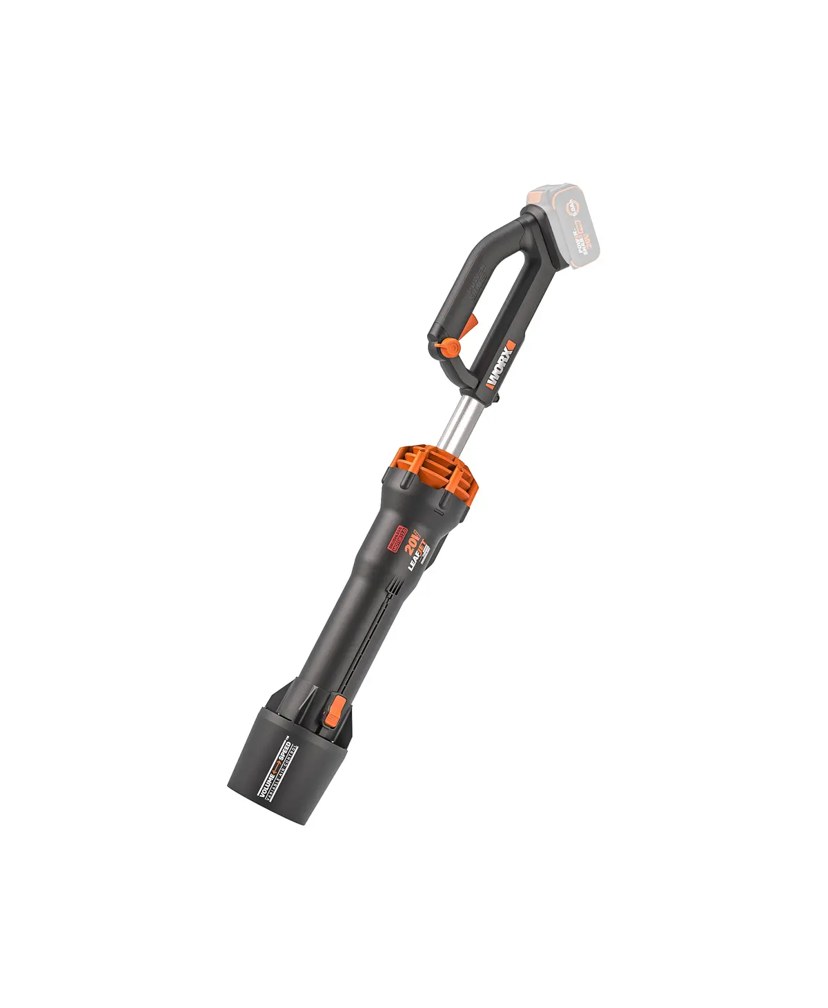 WORX WG550.9 handheld blower body, with a faint battery graphic at the handle.